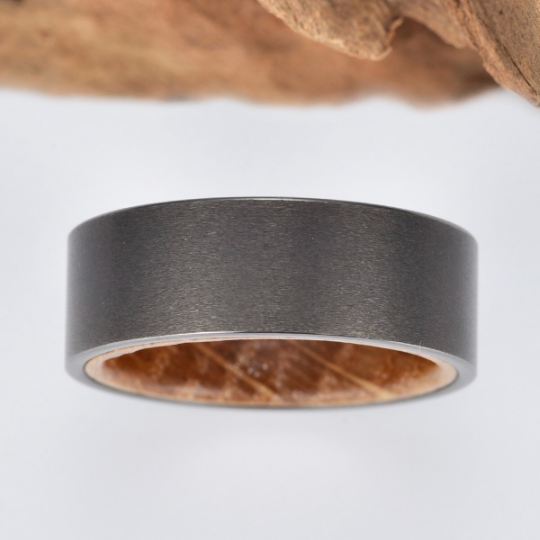 Gun Metal Grey Tungsten Bourbon Whiskey Barrel Men's Wedding Band 8MM - PRISTINE RINGS