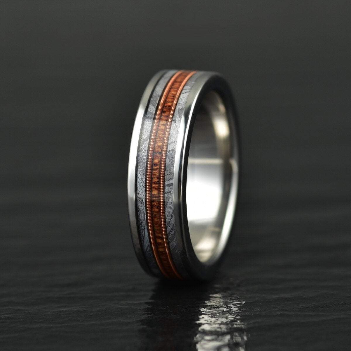 Tungsten Meteorite Whiskey Barrell Guitar String Women's Wedding Band 4MM - PRISTINE RINGS