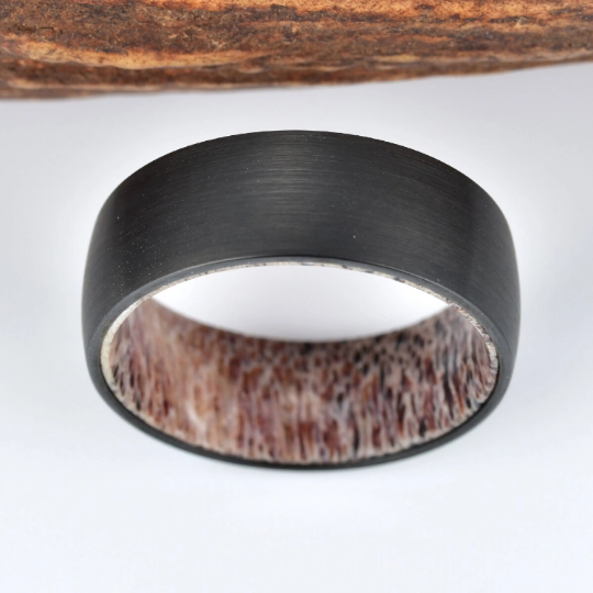 Antler Inlay Tungsten Men's Wedding Band 8MM