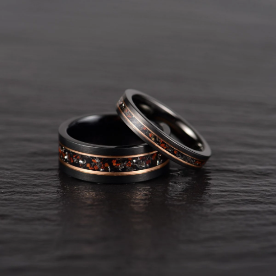 Dinosaur Bone and Meteorite Tungsten Men's Wedding Band 8MM - PRISTINE RINGS