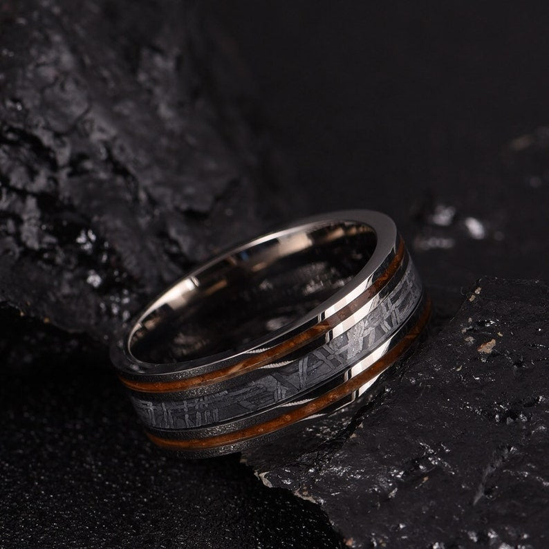 Meteorite Koa Wood Guitar String Men's Wedding Band 8MM