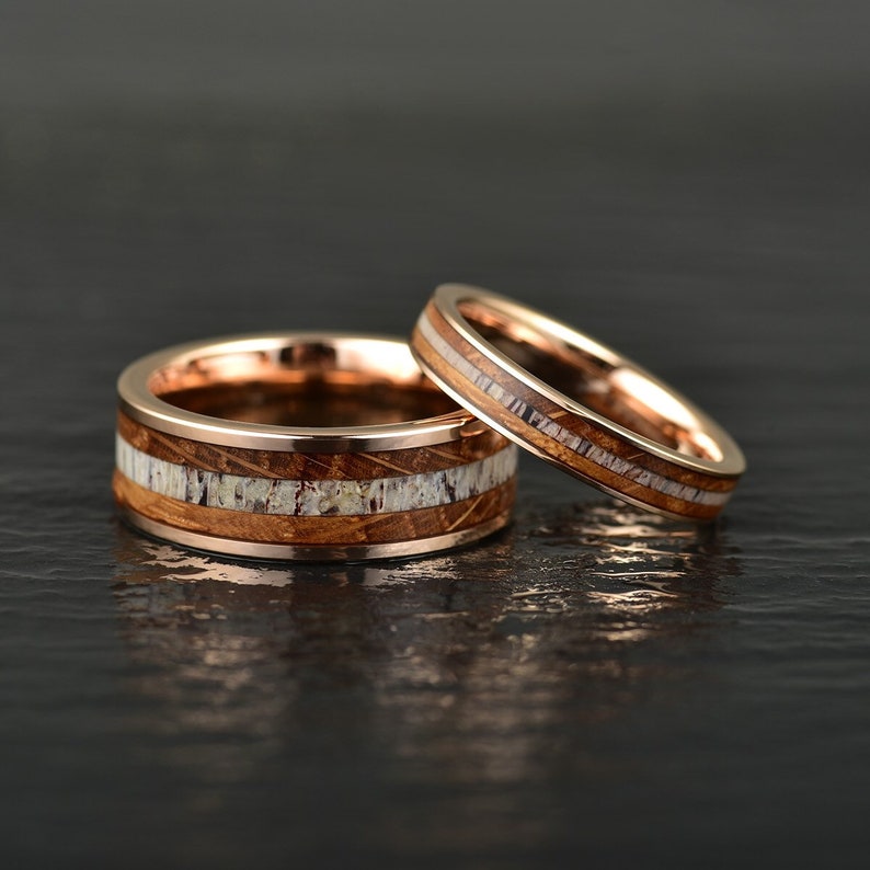 Rose Tungsten Whiskey Barrel Antler Women's Wedding Band 4MM - PRISTINE RINGS