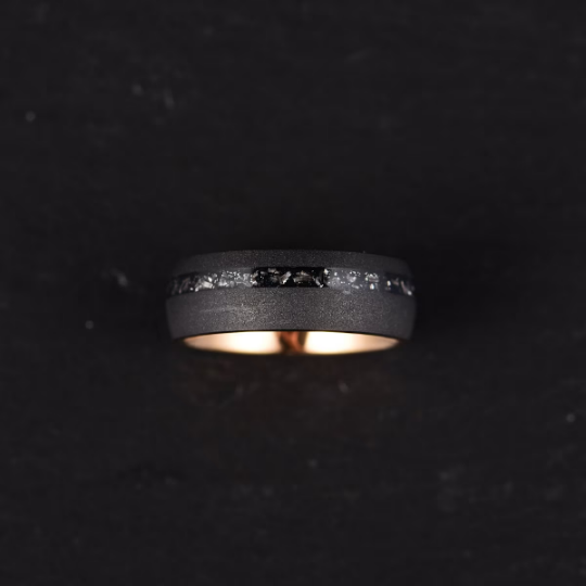 Rose Tungsten Crushed Meteorite Men's Wedding Band 8MM - PRISTINE RINGS