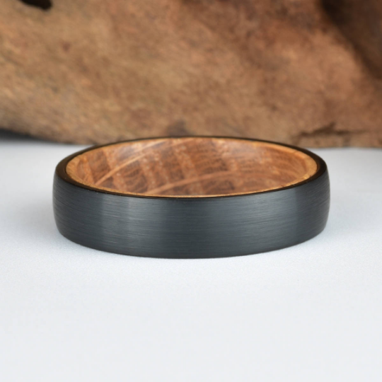Black Tungsten Whiskey Barrel Men's Wedding Band 6MM - PRISTINE RINGS