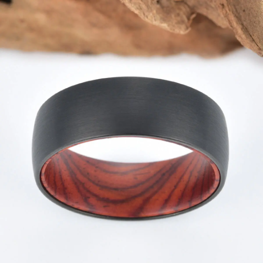 Cocobolo Wood Tungsten Men's Wedding Band 8MM - PRISTINE RINGS