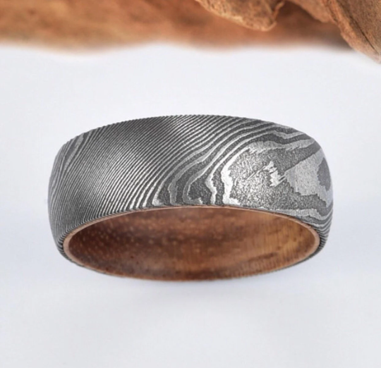Damascus Koa Wood Men's Wedding Band 8MM - PRISTINE RINGS