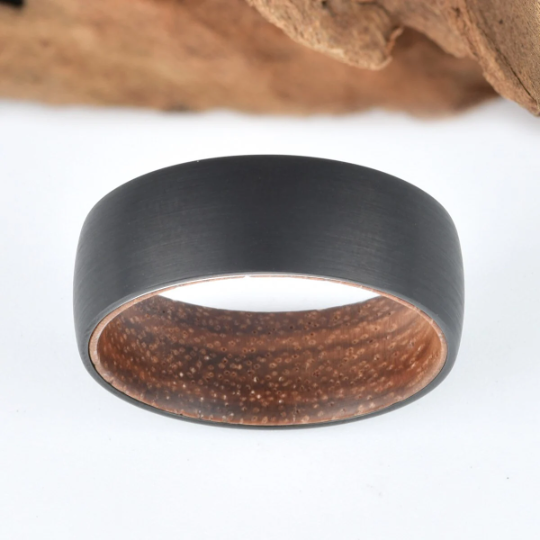 Zebra Wood Tungsten Men's Wedding Band 8MM - PRISTINE RINGS