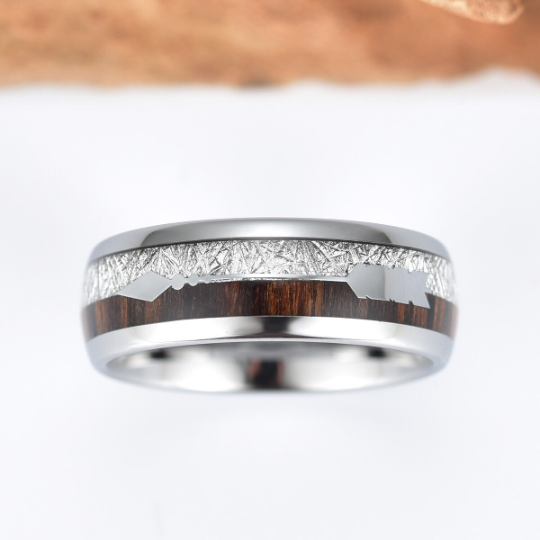 Tungsten Koa Wood Men's Wedding Band 8MM - PRISTINE RINGS