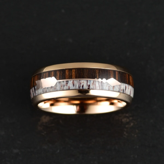 Tungsten Koa Wood Antler Men's Wedding Band 8MM - PRISTINE RINGS