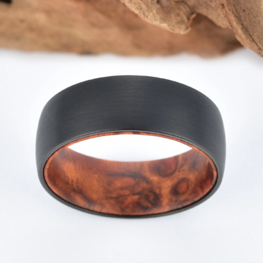 Rose Wood Burl Tungsten Men's Wedding Band 8MM - PRISTINE RINGS