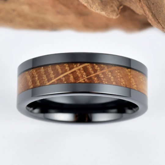 Tungsten Whiskey Barrel Wood Men's Wedding Band 8MM - PRISTINE RINGS