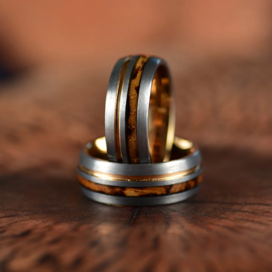 Whiskey Barrel Brushed Tungsten Men's Wedding Band 8MM - PRISTINE RINGS