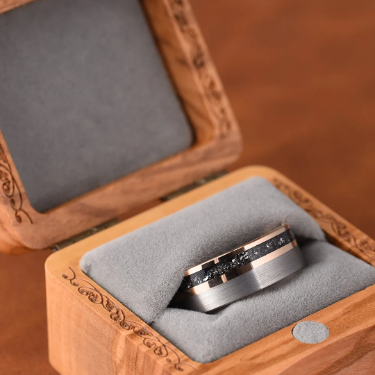 Two Tone Rose Tungsten Meteorite Men's Wedding Band 8MM