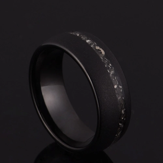 Sandblasted Black Tungsten Crushed Meteorite Men's Wedding Band 8MM