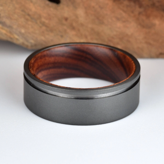 Titanium Iron Wood Men's Wedding Band 8MM - PRISTINE RINGS