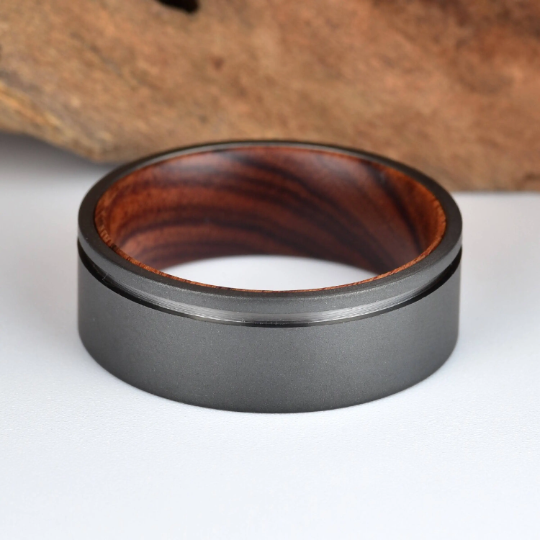 Titanium Iron Wood Men's Wedding Band 8MM