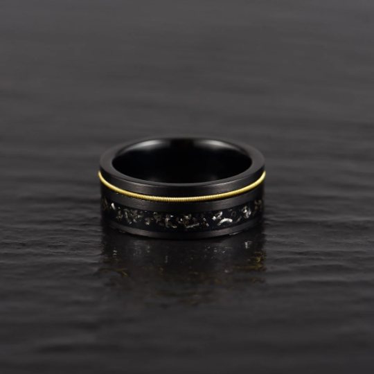 Crushed Meteorite Yellow Guitar String Men's Wedding Band 8MM - PRISTINE RINGS