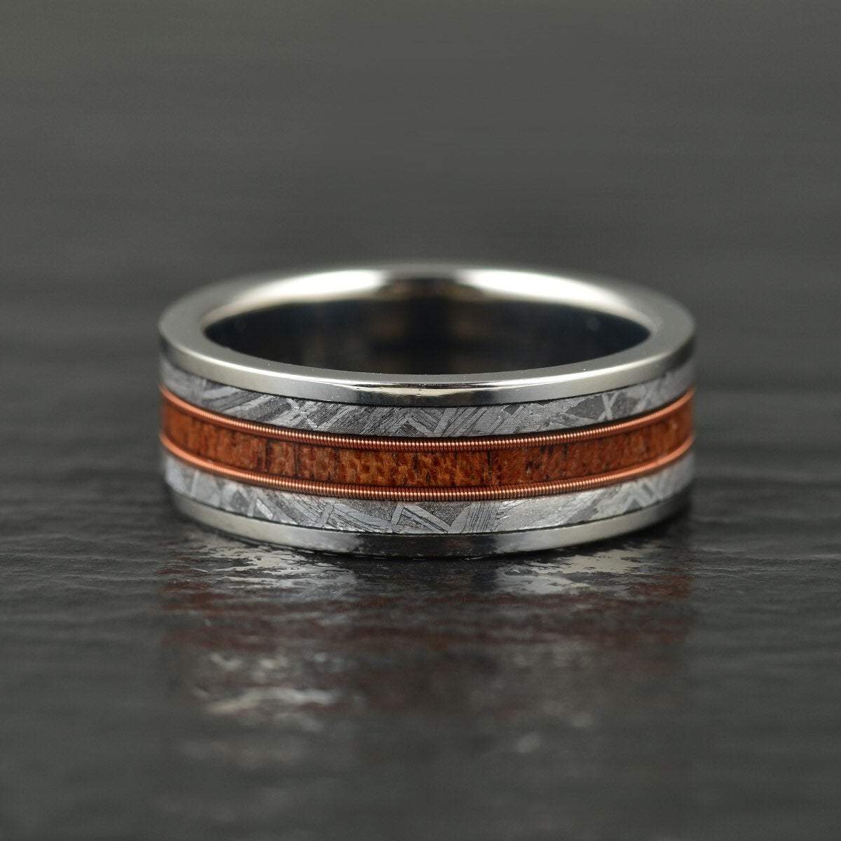 Tungsten Meteorite Whiskey Barrel Guitar String Men's Wedding Band 8MM - PRISTINE RINGS