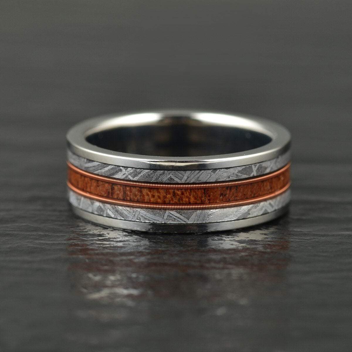 Tungsten Meteorite Whiskey Barrel Guitar String Men's Wedding Band 8MM