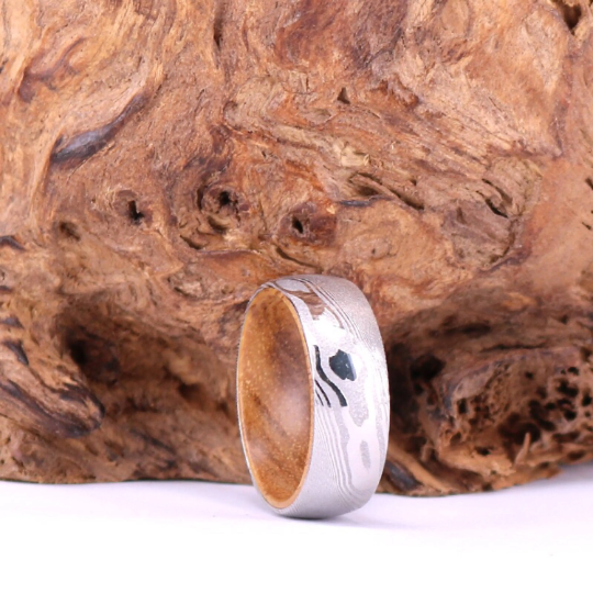 Damascus Koa Wood Men's Wedding Band 8MM - PRISTINE RINGS