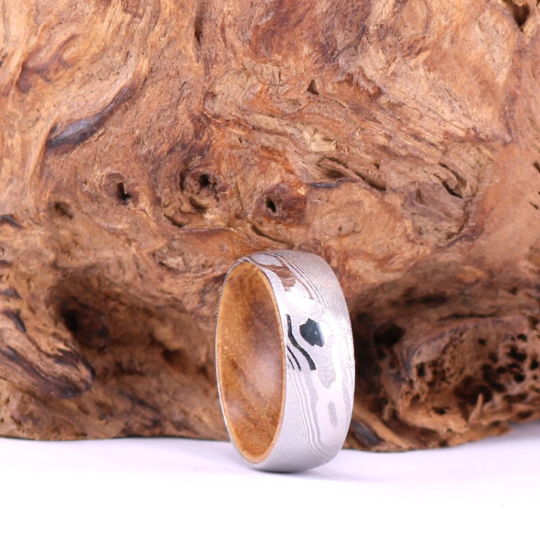 Damascus Koa Wood Men's Wedding Band 8MM