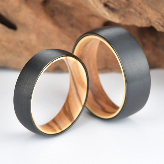 Olive Wood Tungsten Men's Wedding Band 6MM