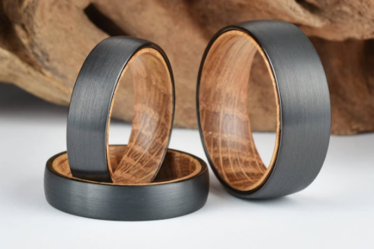 Black Tungsten Whiskey Barrel Men's Wedding Band 6MM - PRISTINE RINGS
