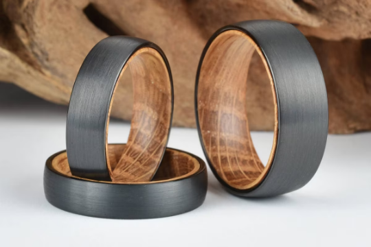 Black Tungsten Whiskey Barrel Men's Wedding Band 6MM