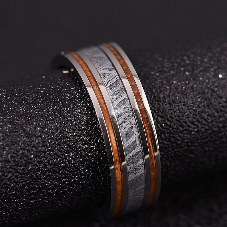 Meteorite Koa Wood Guitar String Men's Wedding Band 8MM - PRISTINE RINGS