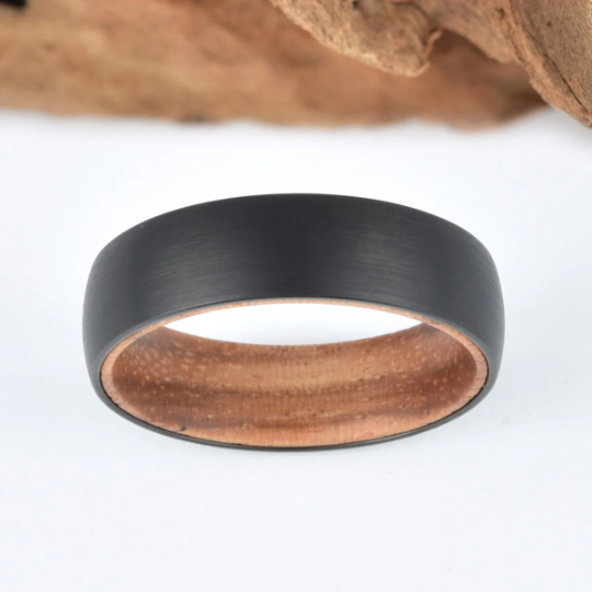 Zebra Wood Tungsten Men's Wedding Band 6MM