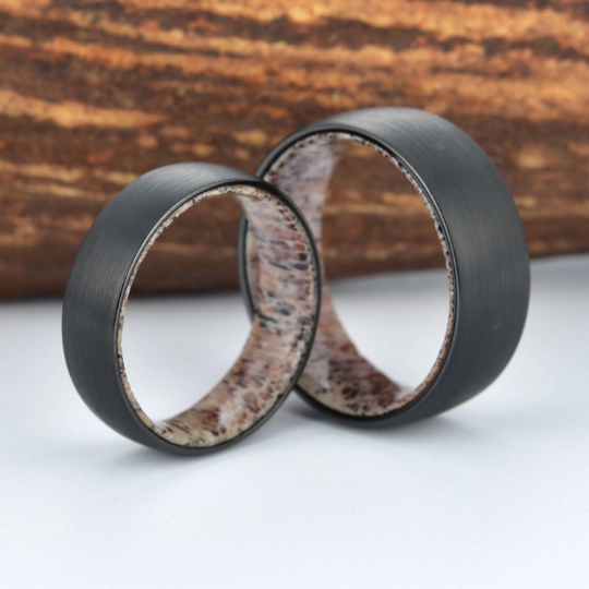 Antler Inlay Tungsten Men's Wedding Band 8MM - PRISTINE RINGS