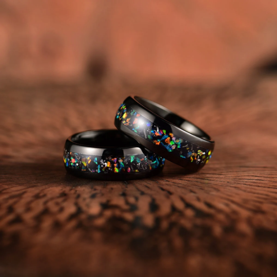 Black Tungsten Crushed Opal Rounded Men's Wedding Band 8MM - PRISTINE RINGS