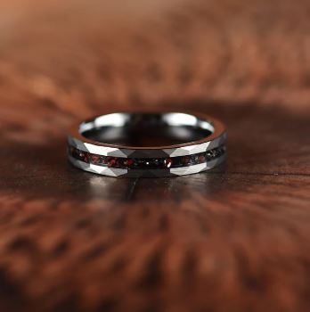 Grey Hammered Tungsten Dinosaur Bone and Meteorite Women's Wedding Band 4MM - PRISTINE RINGS