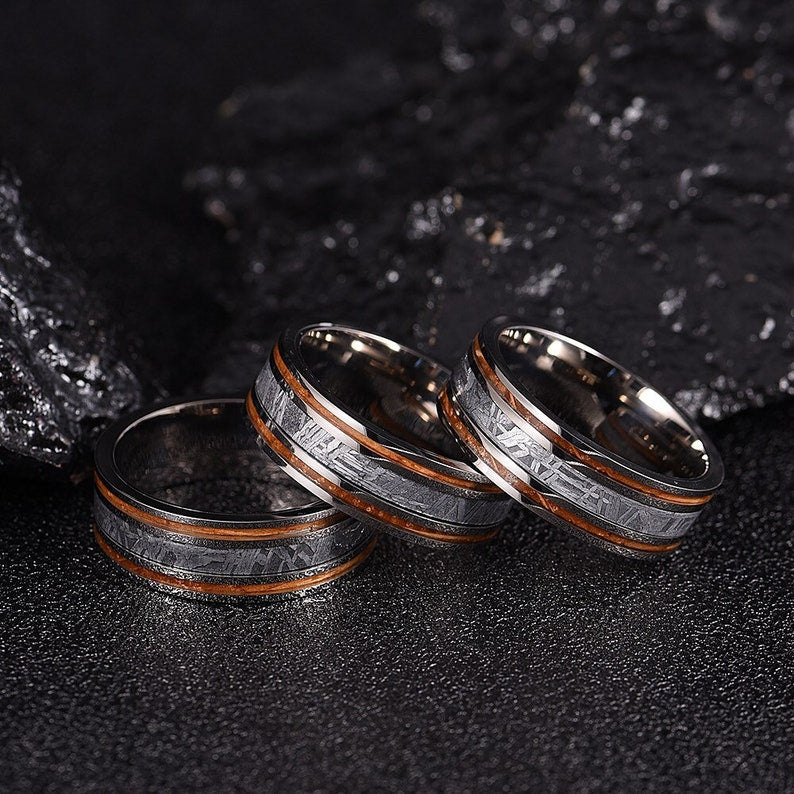 Meteorite Koa Wood Guitar String Men's Wedding Band 8MM