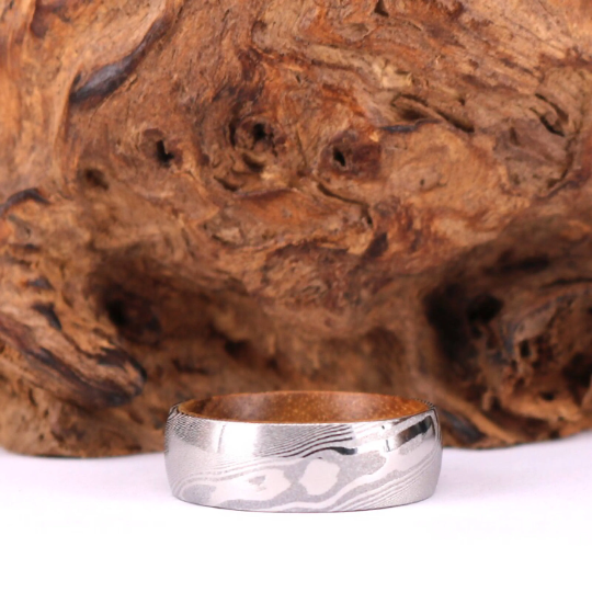 Damascus Koa Wood Men's Wedding Band 8MM - PRISTINE RINGS