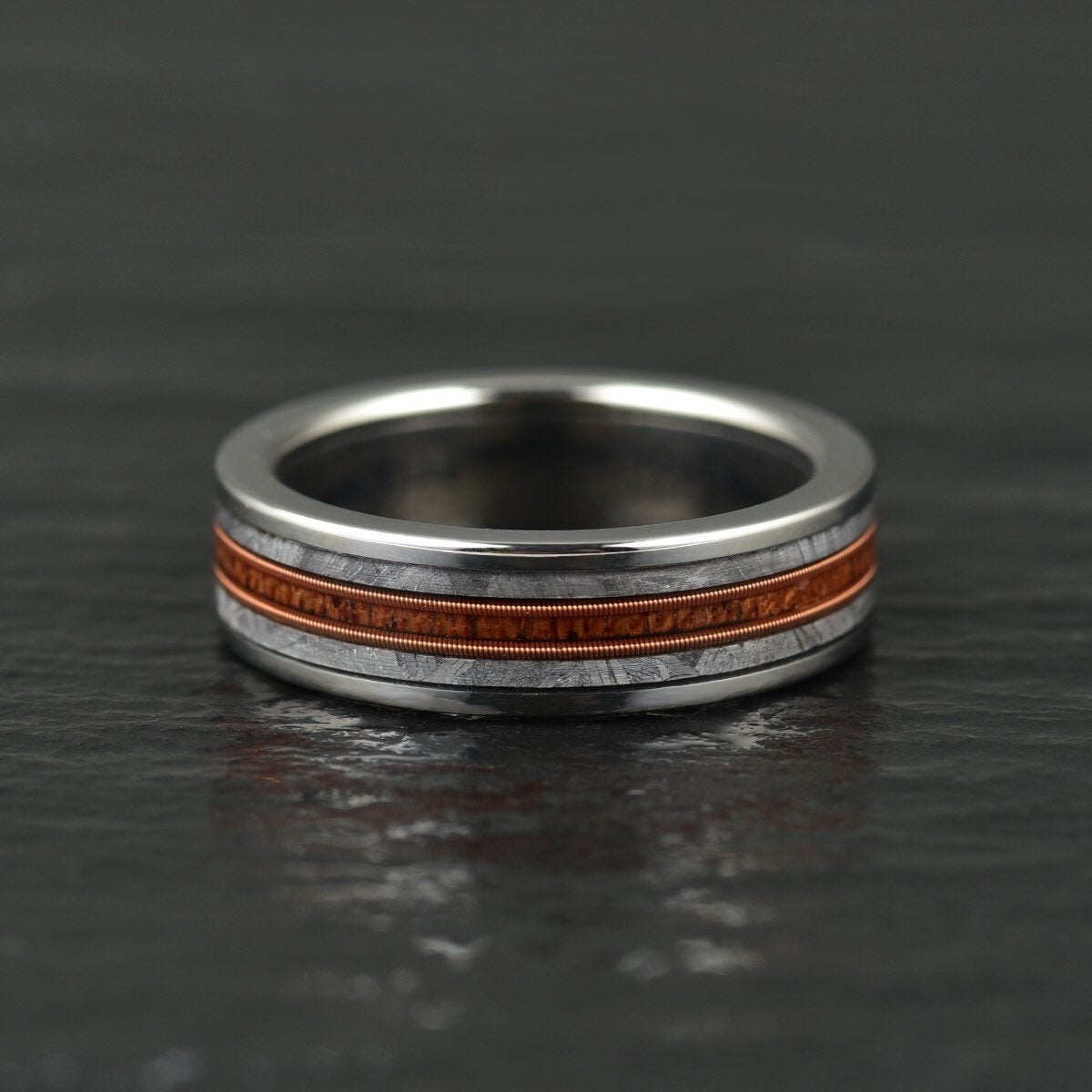 Tungsten Meteorite Whiskey Barrell Guitar String Women's Wedding Band 4MM - PRISTINE RINGS