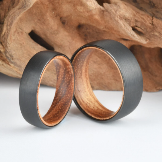 Zebra Wood Tungsten Men's Wedding Band 6MM