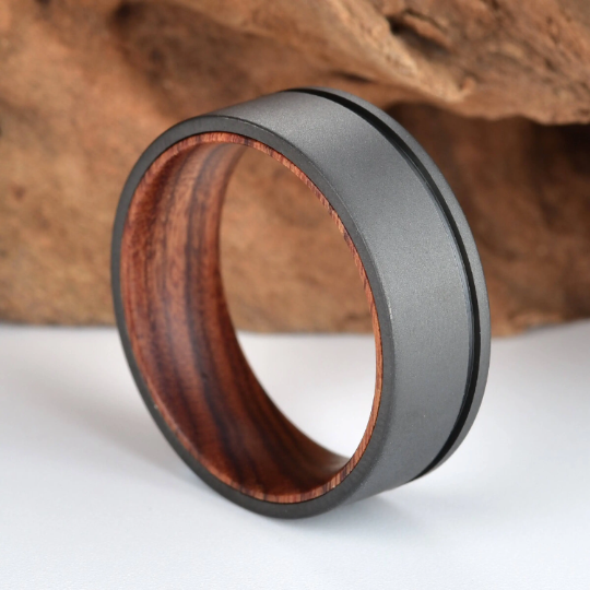 Titanium Iron Wood Men's Wedding Band 8MM - PRISTINE RINGS