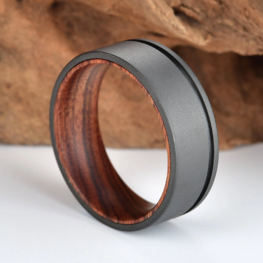 Titanium Iron Wood Men's Wedding Band 8MM