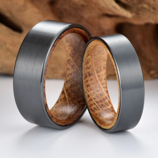 Zirconium Whiskey Barrel Wedding Band 8MM