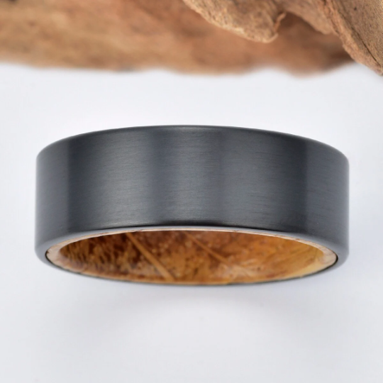 Zirconium Whiskey Barrel Wedding Band 8MM