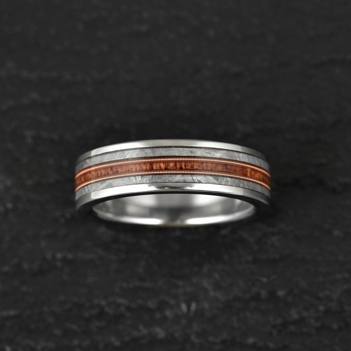 Tungsten Meteorite Whiskey Barrel Guitar String Men's Wedding Band 8MM - PRISTINE RINGS