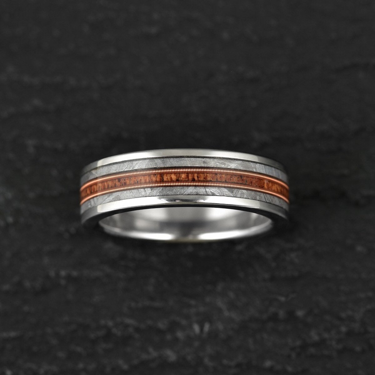 Tungsten Meteorite Whiskey Barrel Guitar String Men's Wedding Band 8MM