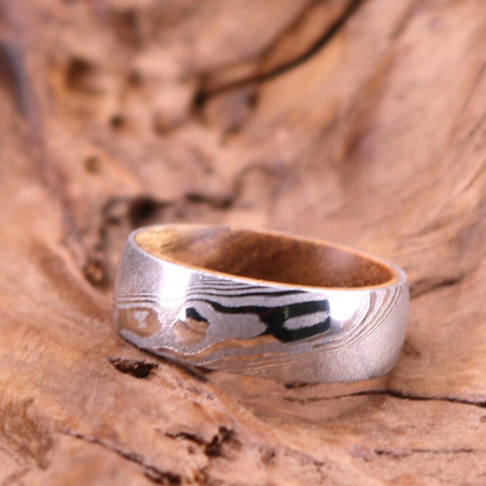 Damascus Koa Wood Men's Wedding Band 8MM - PRISTINE RINGS