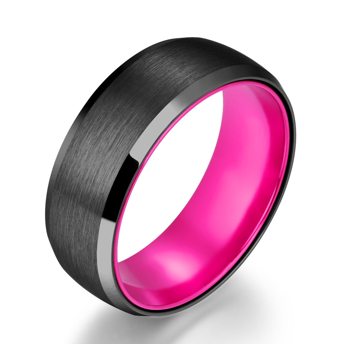 Pristine Passion Fuchsia Interior Tungsten Wedding Band 8MM - PRISTINE RINGS