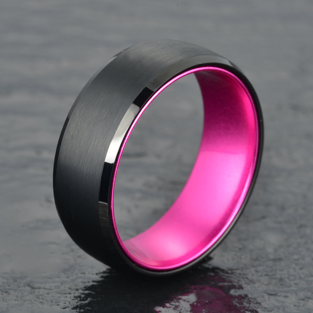 Pristine Passion Fuchsia Interior Tungsten Wedding Band 8MM - PRISTINE RINGS