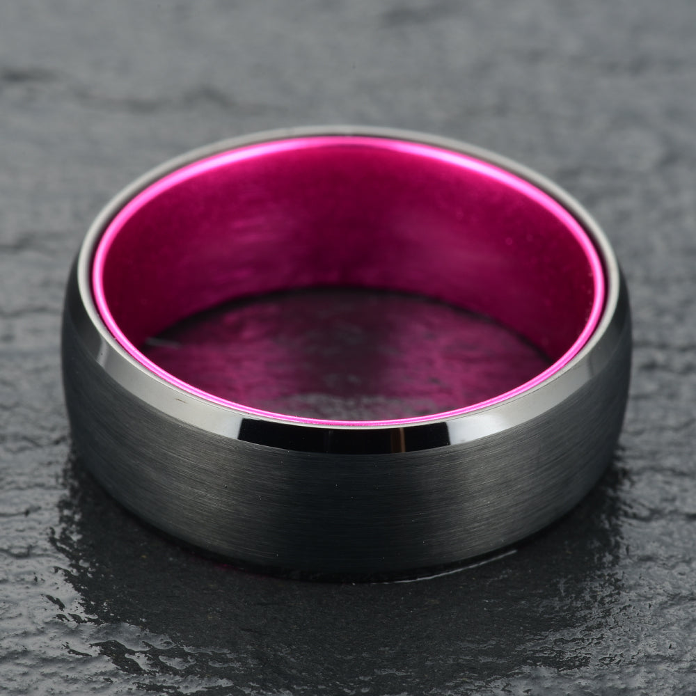 Pristine Passion Fuchsia Interior Tungsten Wedding Band 8MM - PRISTINE RINGS