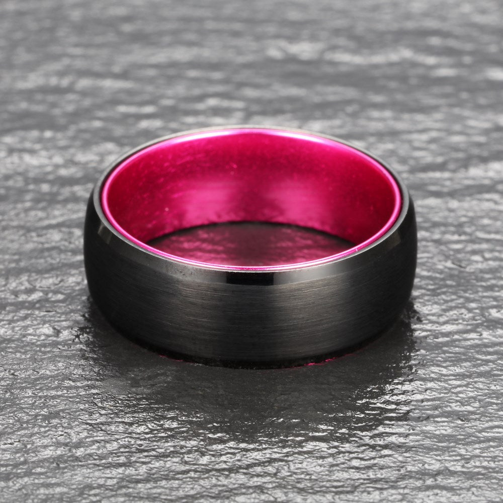 Pristine Passion Fuchsia Interior Tungsten Wedding Band 8MM - PRISTINE RINGS