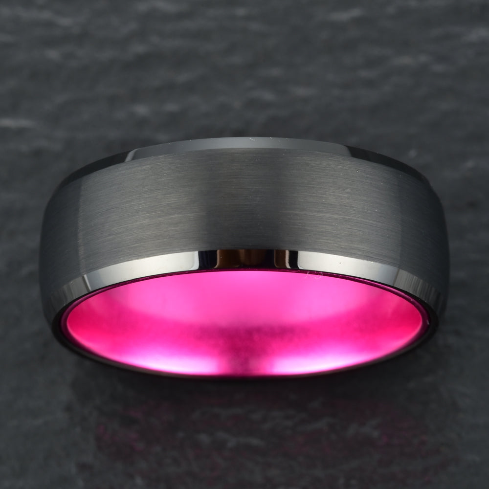 Pristine Passion Fuchsia Interior Tungsten Wedding Band 8MM - PRISTINE RINGS