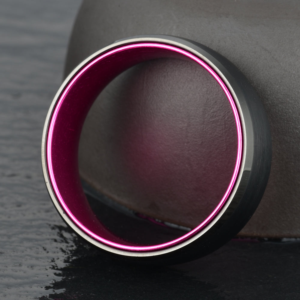 Pristine Passion Fuchsia Interior Tungsten Wedding Band 8MM - PRISTINE RINGS